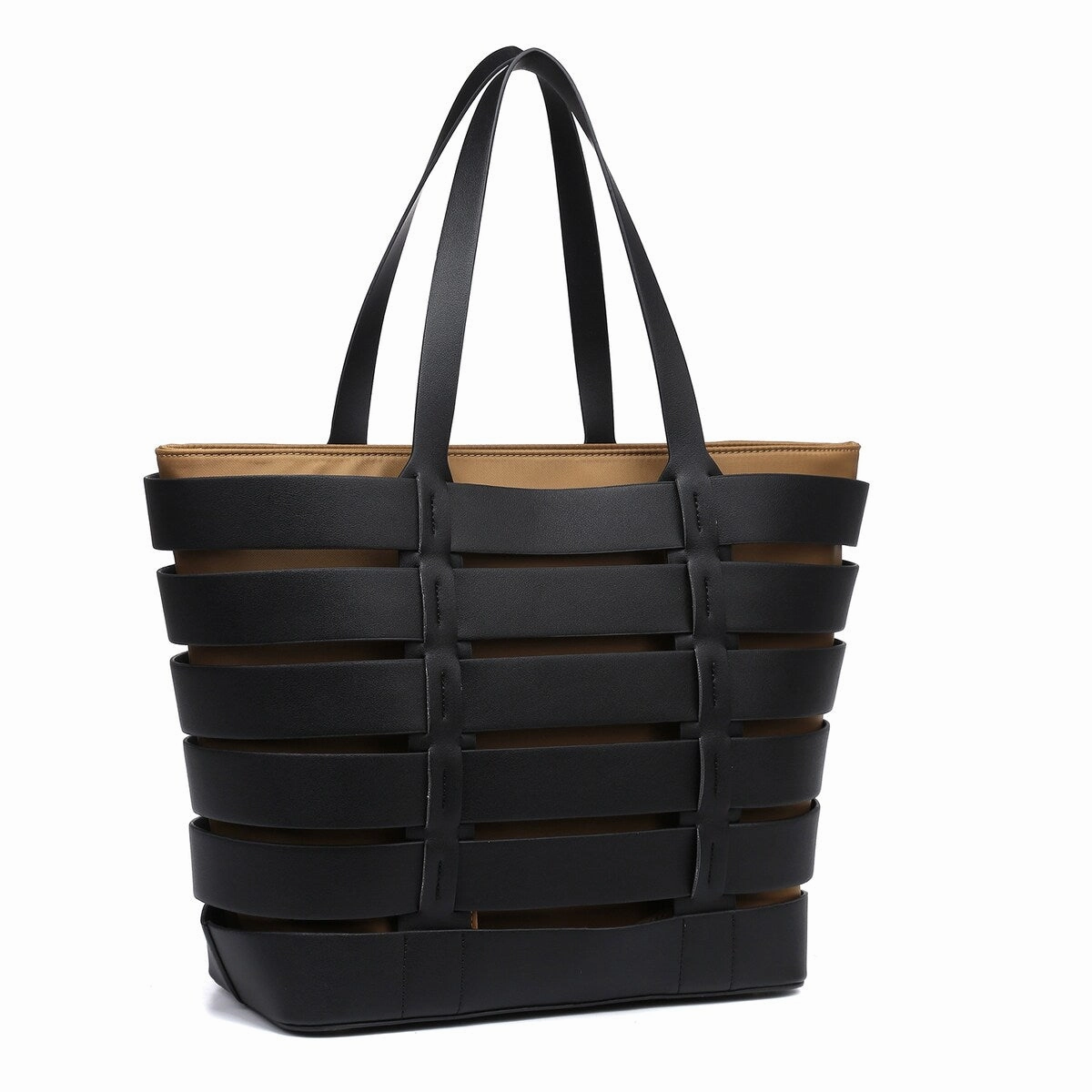 2In1 Medium Striped Tote Bag Faux Leather With Detachable Shoulder Strap