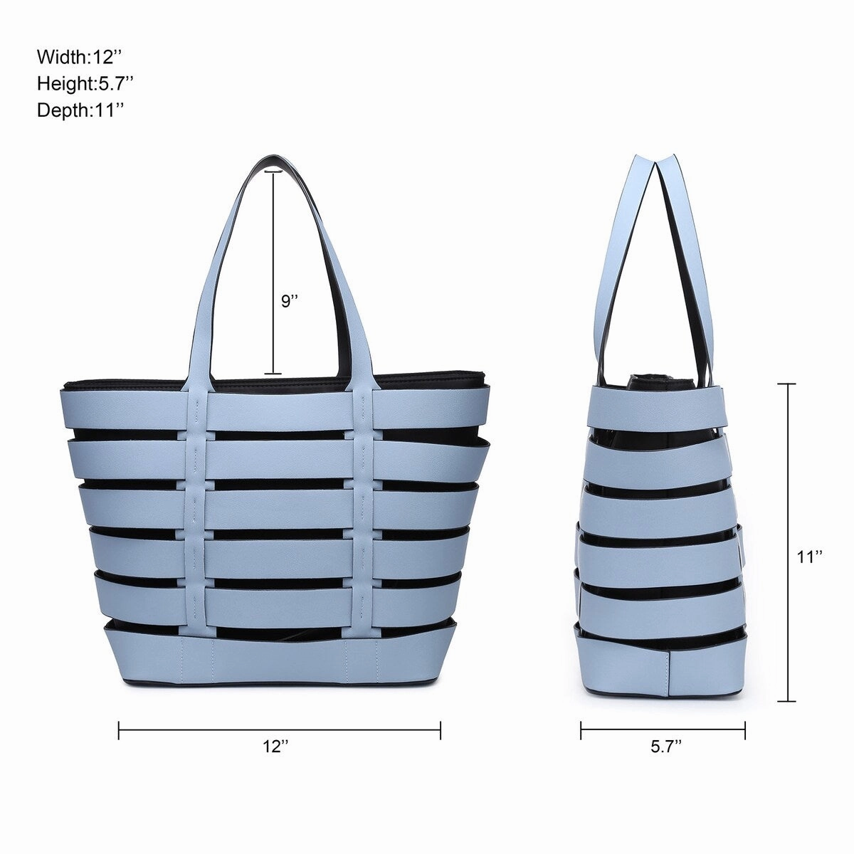2In1 Medium Striped Tote Bag Faux Leather With Detachable Shoulder Strap
