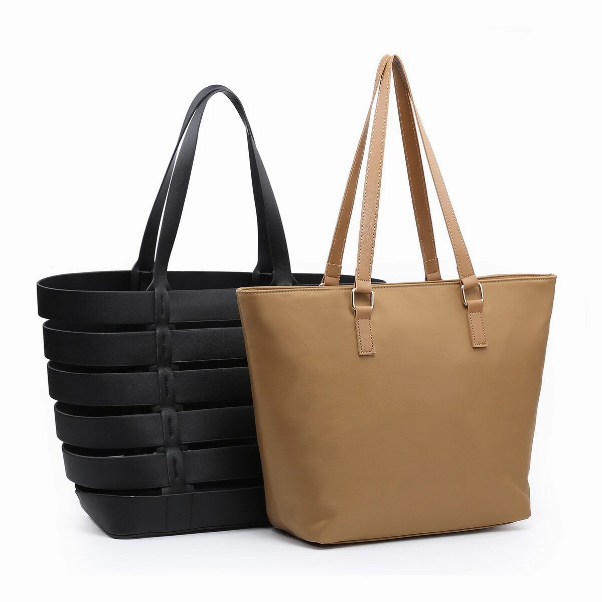 2In1 Medium Striped Tote Bag Faux Leather With Detachable Shoulder Strap