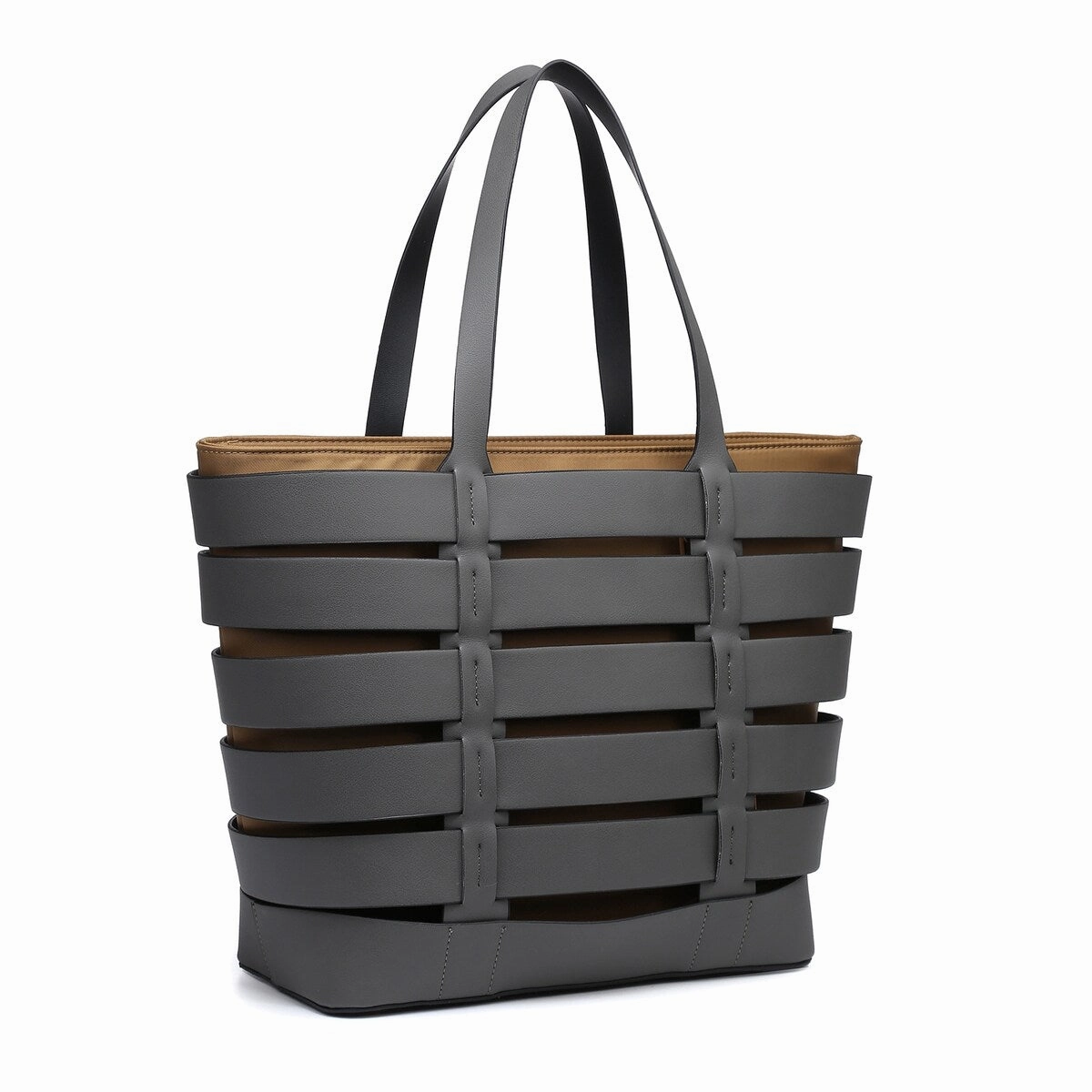 2In1 Medium Striped Tote Bag Faux Leather With Detachable Shoulder Strap