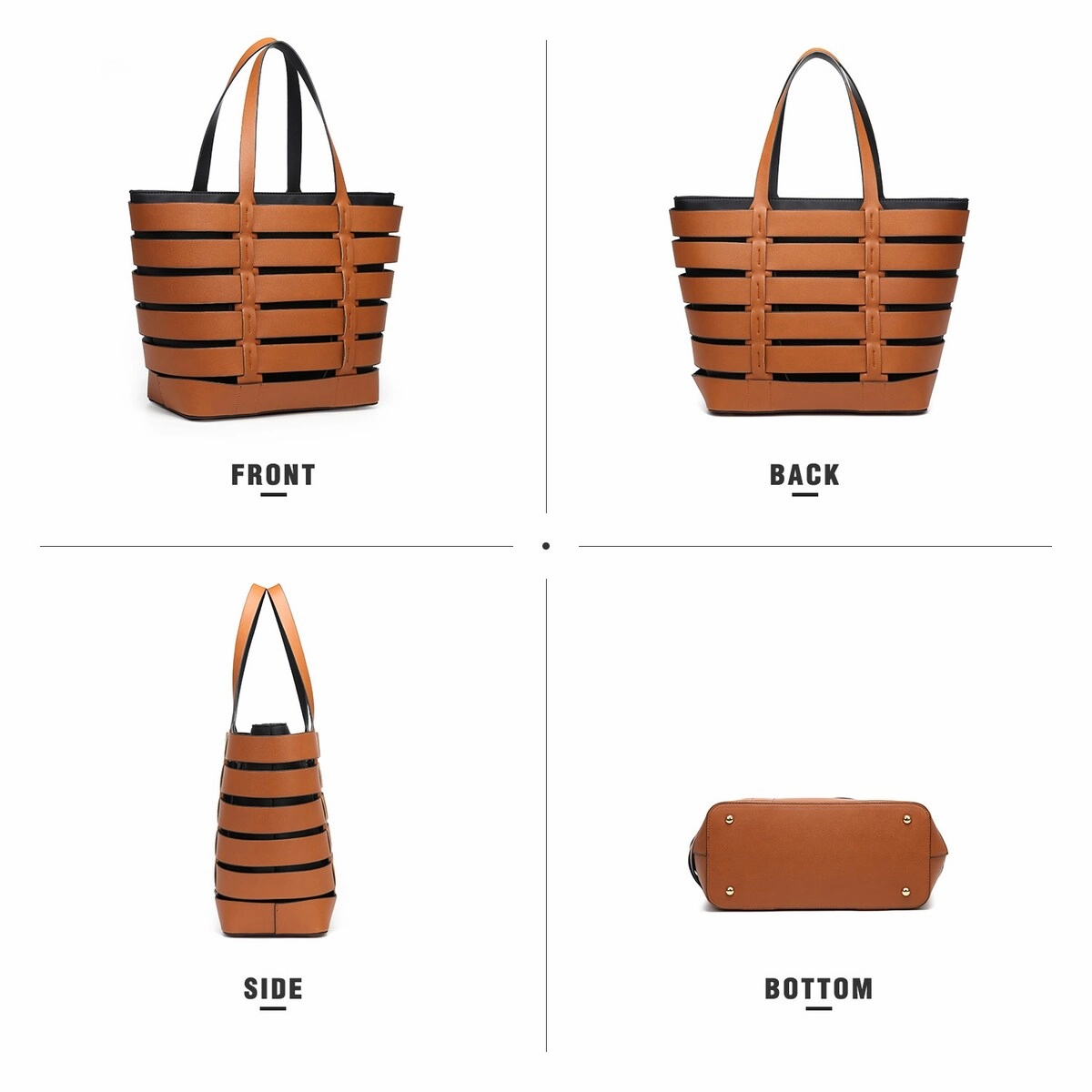2In1 Medium Striped Tote Bag Faux Leather With Detachable Shoulder Strap