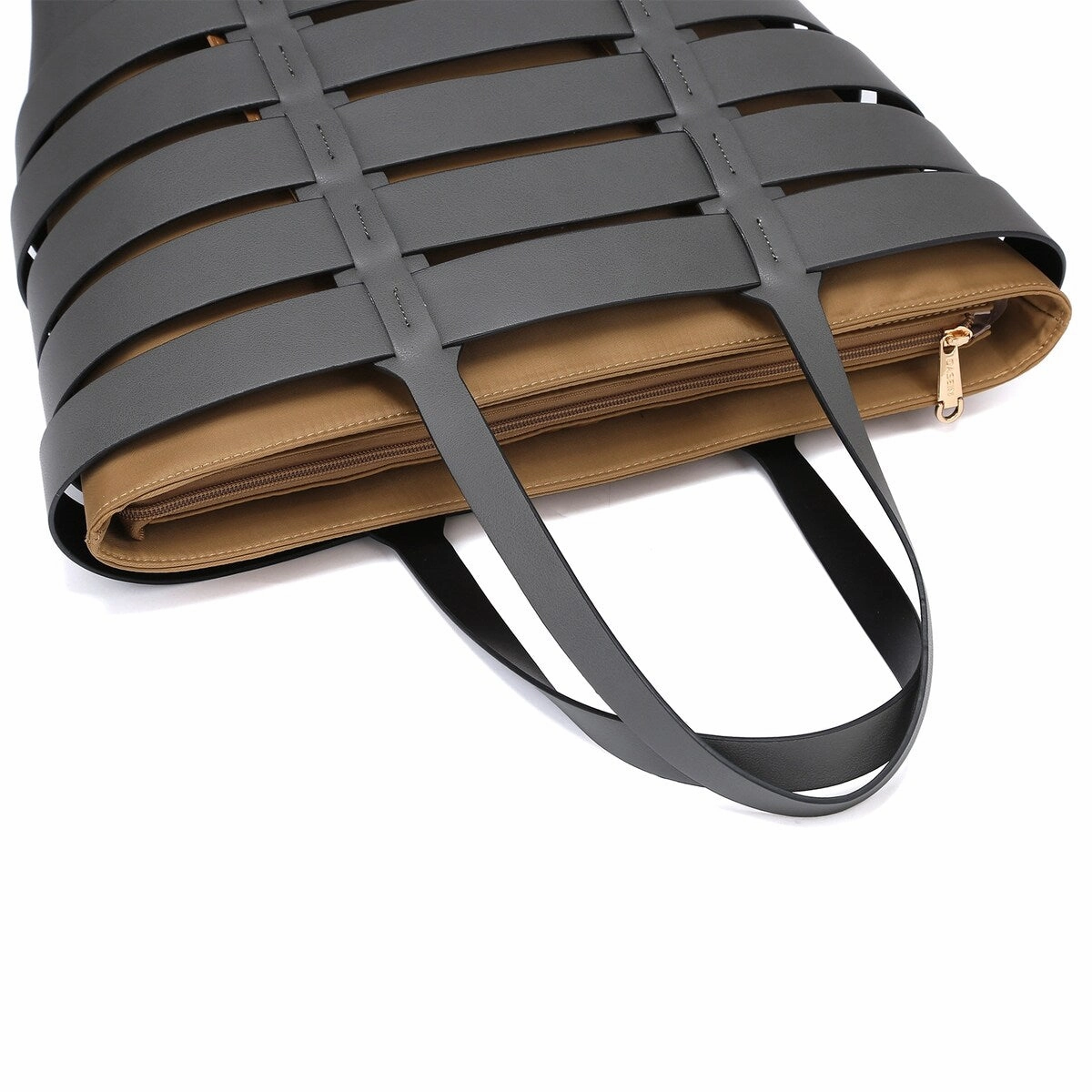 2In1 Medium Striped Tote Bag Faux Leather With Detachable Shoulder Strap