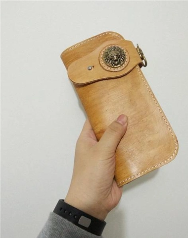 [On Sale] Badass Mens Leather Biker Chain Wallets Handmade Long Biker Wallet with Chain