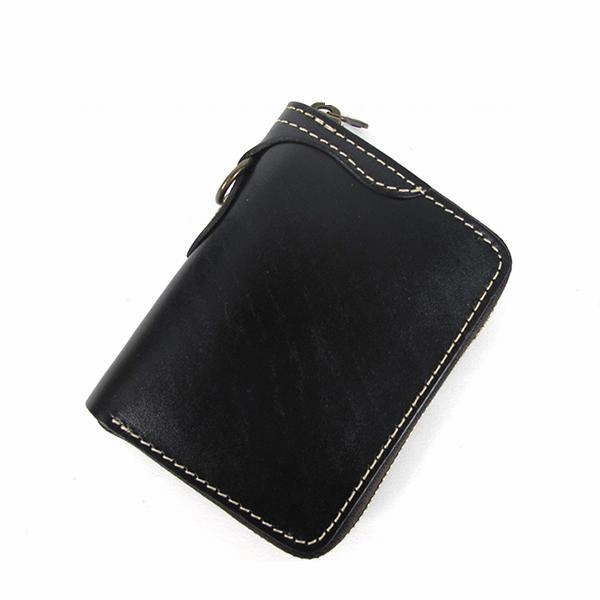 [On Sale] Handmade Mens Leather Biker Chain Wallet Cool Small Biker Wallet with Zipper