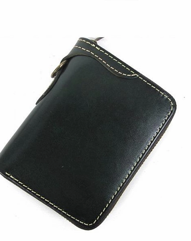[On Sale] Handmade Mens Leather Biker Chain Wallet Cool Small Biker Wallet with Zipper