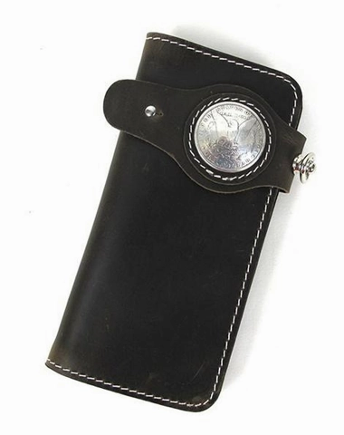 [On Sale] Handmade Mens Long Biker Wallet with Chain Cool Leather Biker Chain Wallets