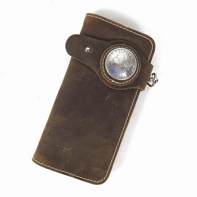 [On Sale] Handmade Mens Long Biker Wallet with Chain Cool Leather Biker Chain Wallets