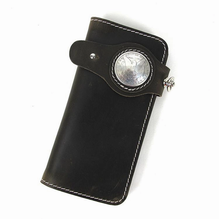 [On Sale] Handmade Mens Long Biker Wallet with Chain Cool Leather Biker Chain Wallets