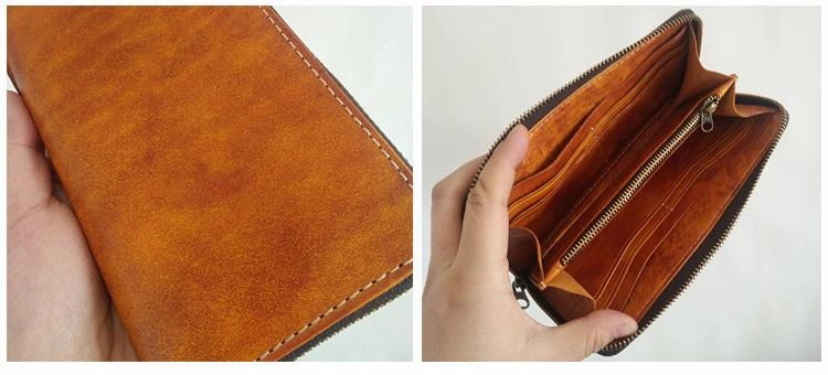 [On Sale] Handmade Mens Long Biker Wallet with Chains Cool Zipper Leather Biker Chain Wallets