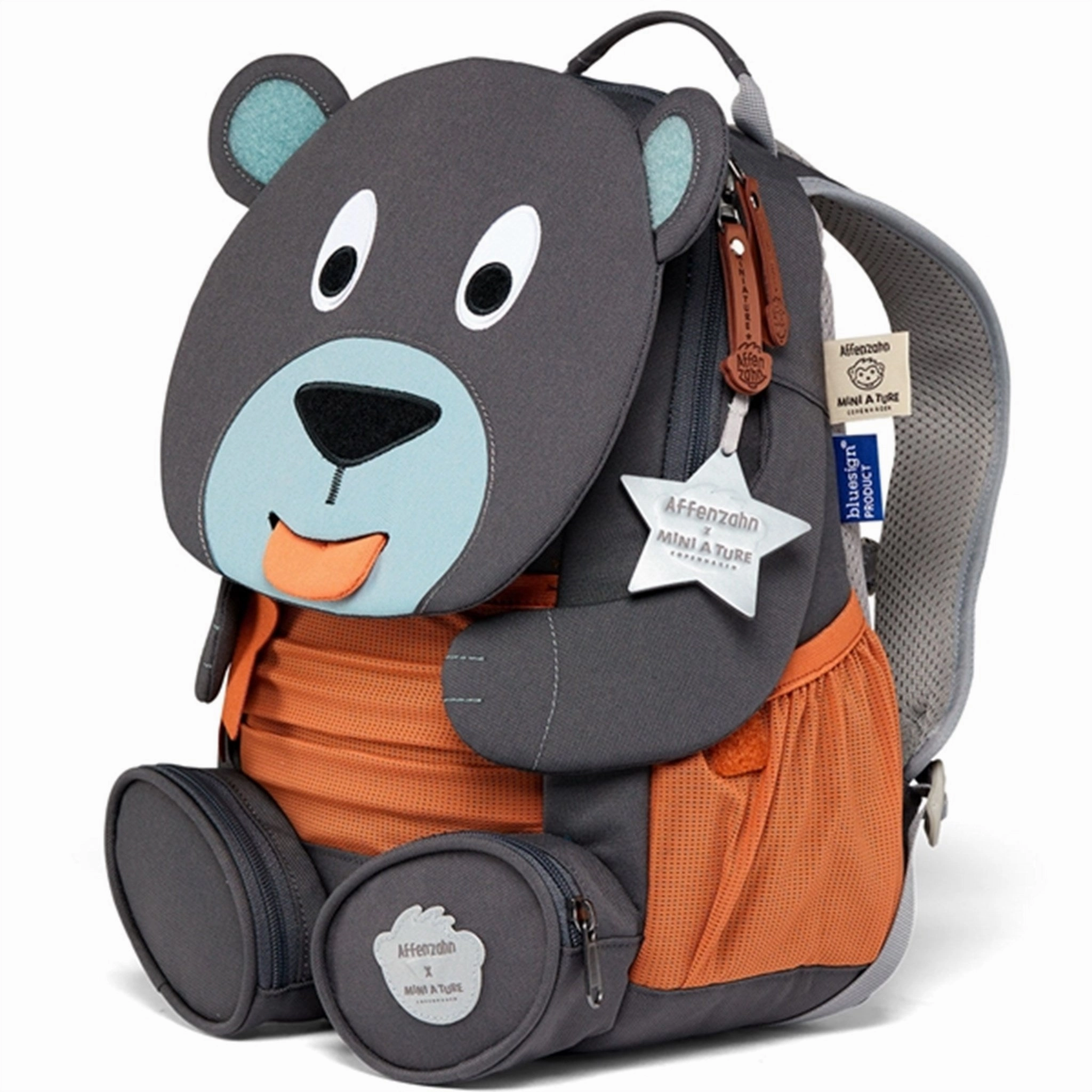 Affenzahn x MINI A TURE Kindergarten Backpack Large Friend Bear Forged Iron Blue