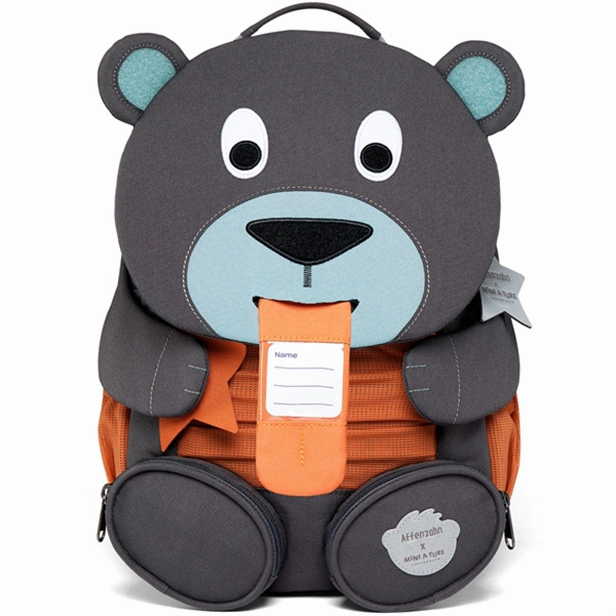 Affenzahn x MINI A TURE Kindergarten Backpack Large Friend Bear Forged Iron Blue