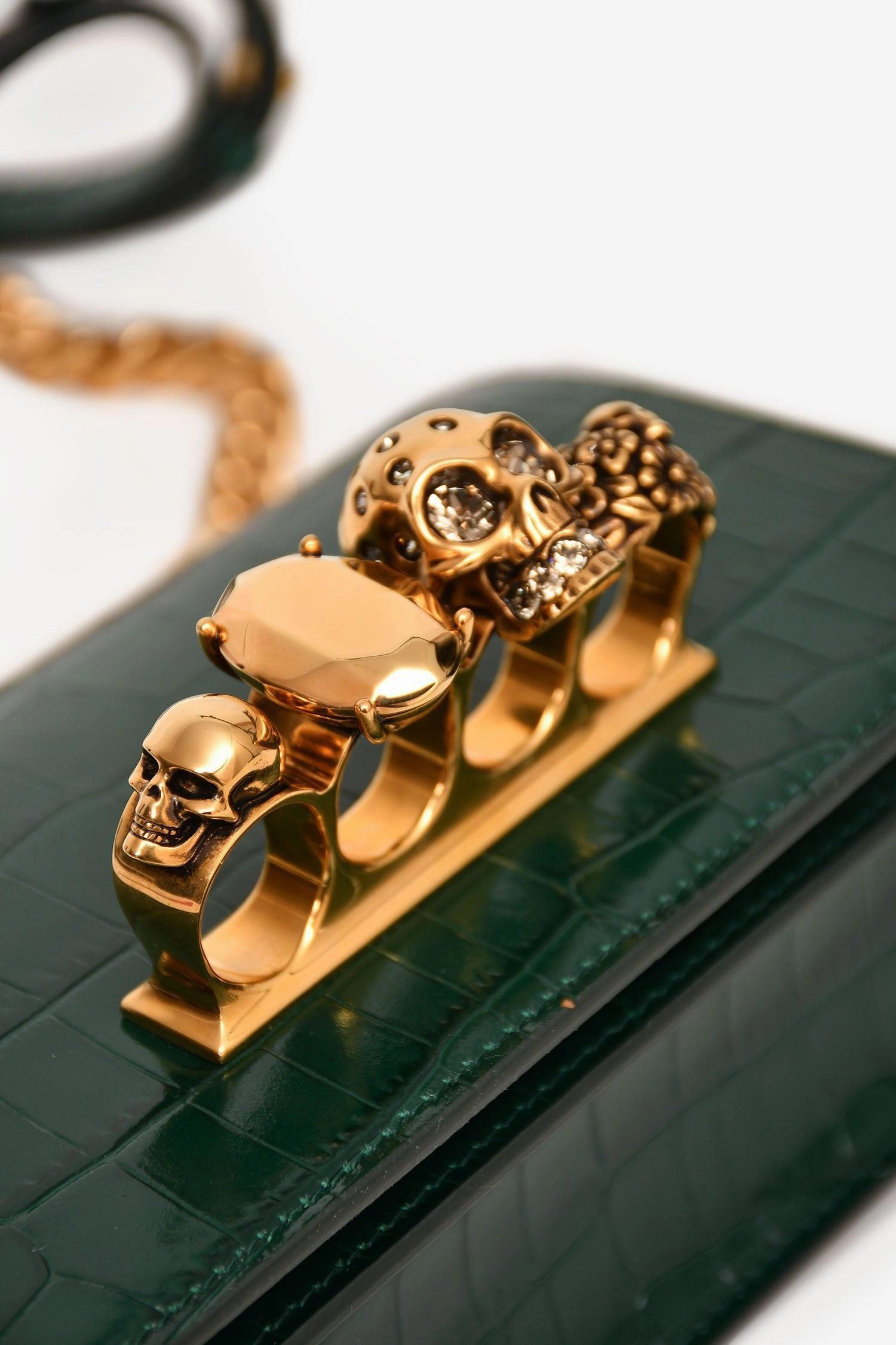 Alexander McQueen Green Croc Embossed Knuckle Crossbody
