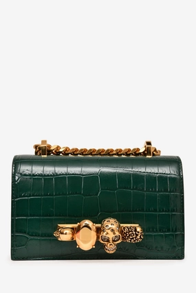 Alexander McQueen Green Croc Embossed Knuckle Crossbody