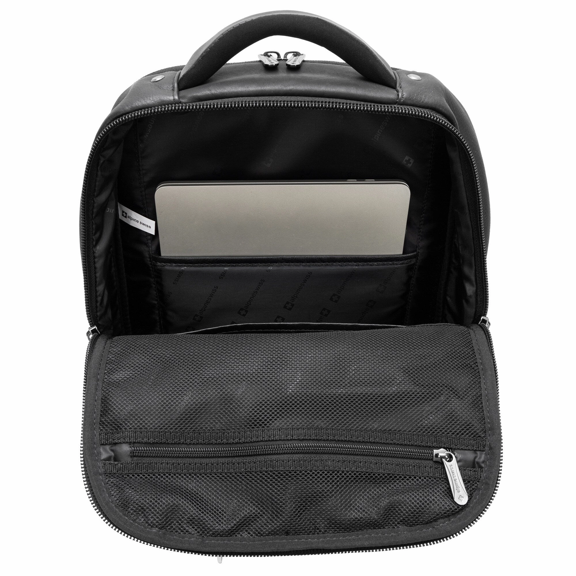 Alpine Swiss Olsen 13 Laptop Travel Backpack Genuine Leather Slim Business Travel Carry On Daypack - Black - One Size