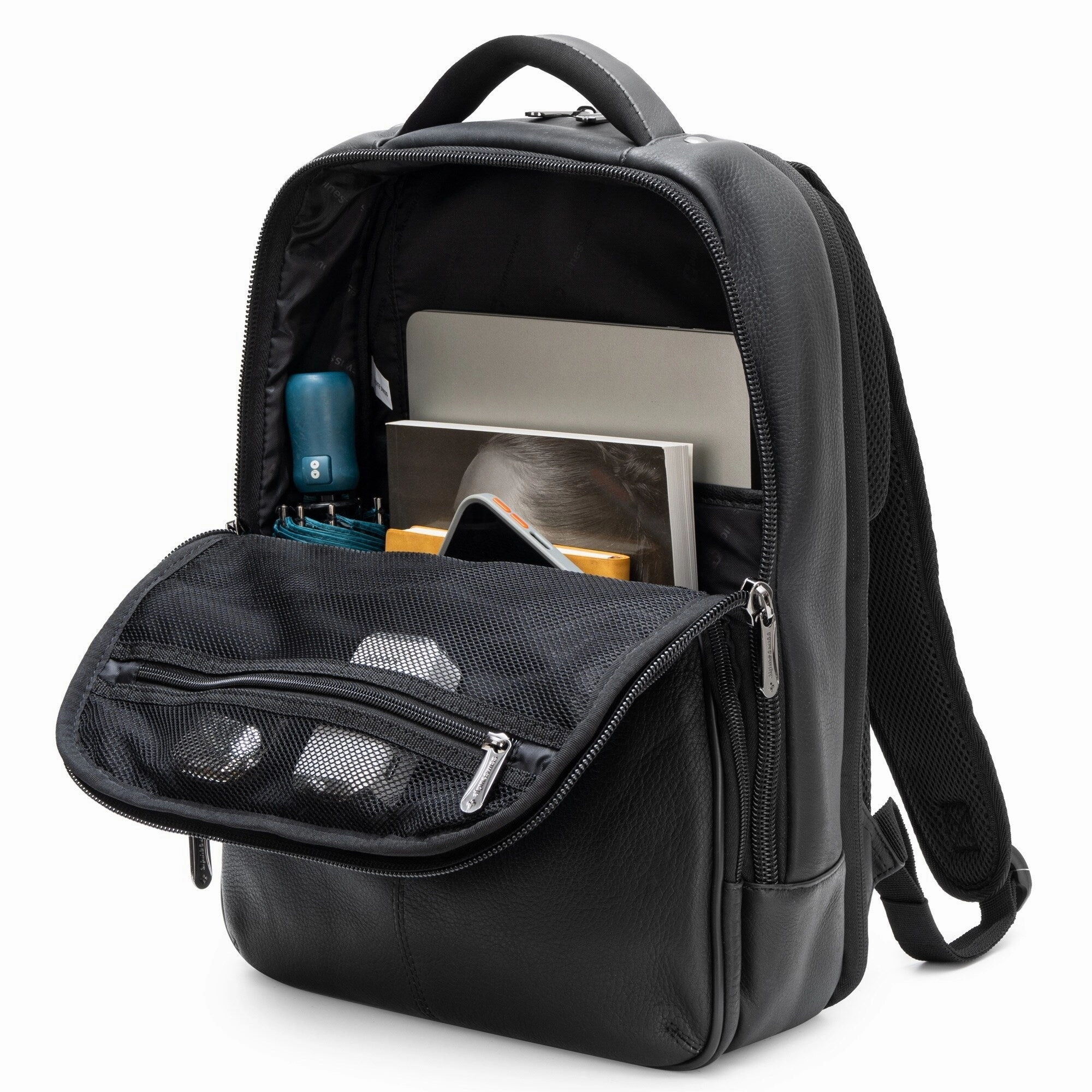 Alpine Swiss Olsen 13 Laptop Travel Backpack Genuine Leather Slim Business Travel Carry On Daypack - Black - One Size