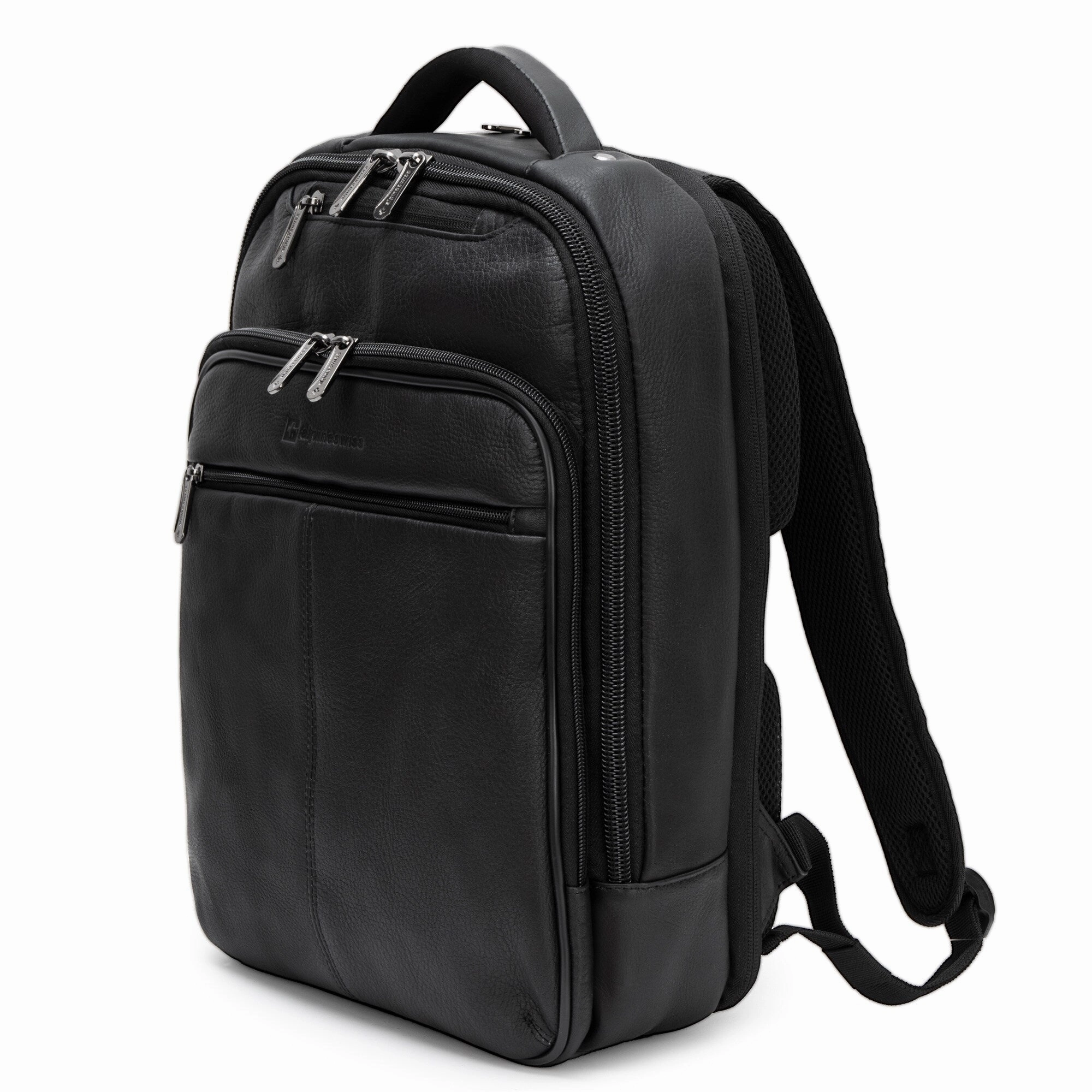 Alpine Swiss Olsen 13 Laptop Travel Backpack Genuine Leather Slim Business Travel Carry On Daypack - Black - One Size