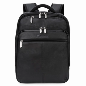 Alpine Swiss Olsen 13 Laptop Travel Backpack Genuine Leather Slim Business Travel Carry On Daypack - Black - One Size
