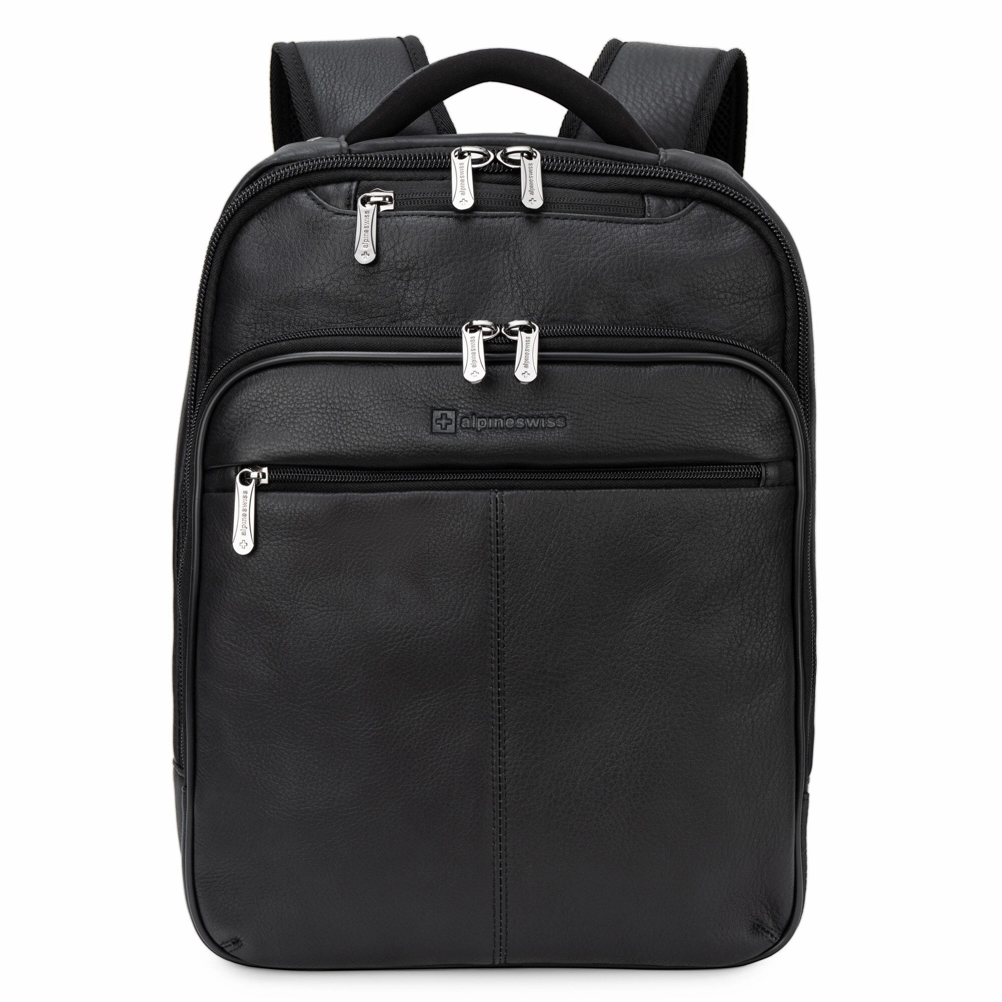Alpine Swiss Olsen 13 Laptop Travel Backpack Genuine Leather Slim Business Travel Carry On Daypack - Black - One Size