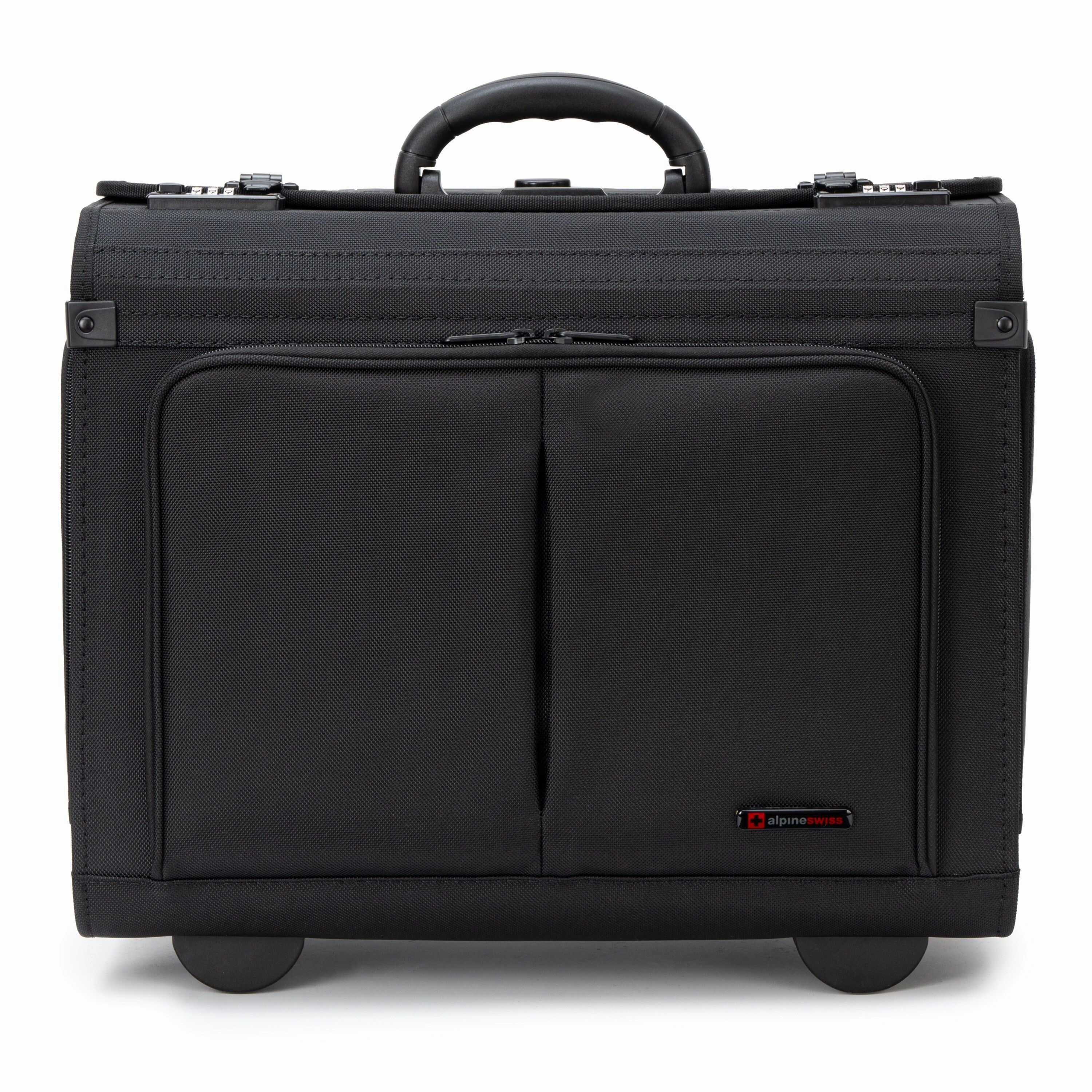 Alpine Swiss Rolling Briefcase Work Overnight Travel Bag Dual Locks Carry on Business Attache Case - Black - One Size