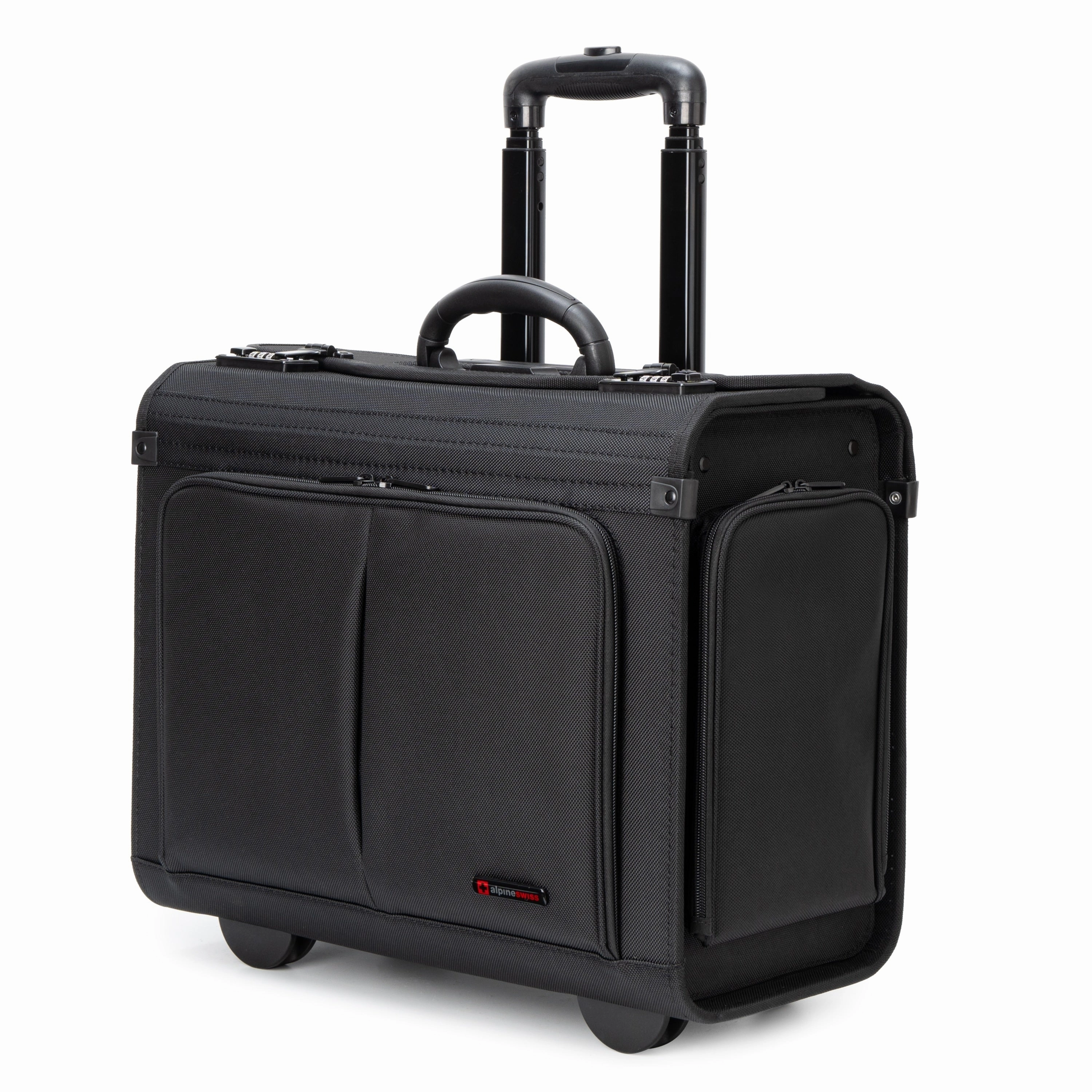 Alpine Swiss Rolling Briefcase Work Overnight Travel Bag Dual Locks Carry on Business Attache Case - Black - One Size