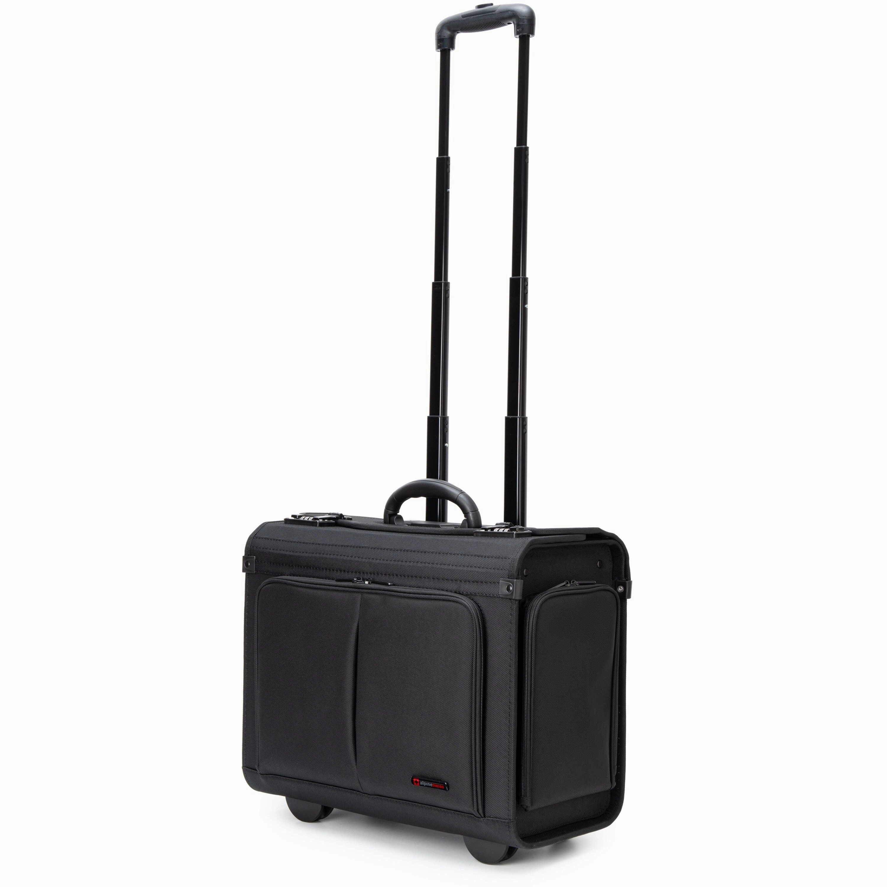 Alpine Swiss Rolling Briefcase Work Overnight Travel Bag Dual Locks Carry on Business Attache Case - Black - One Size