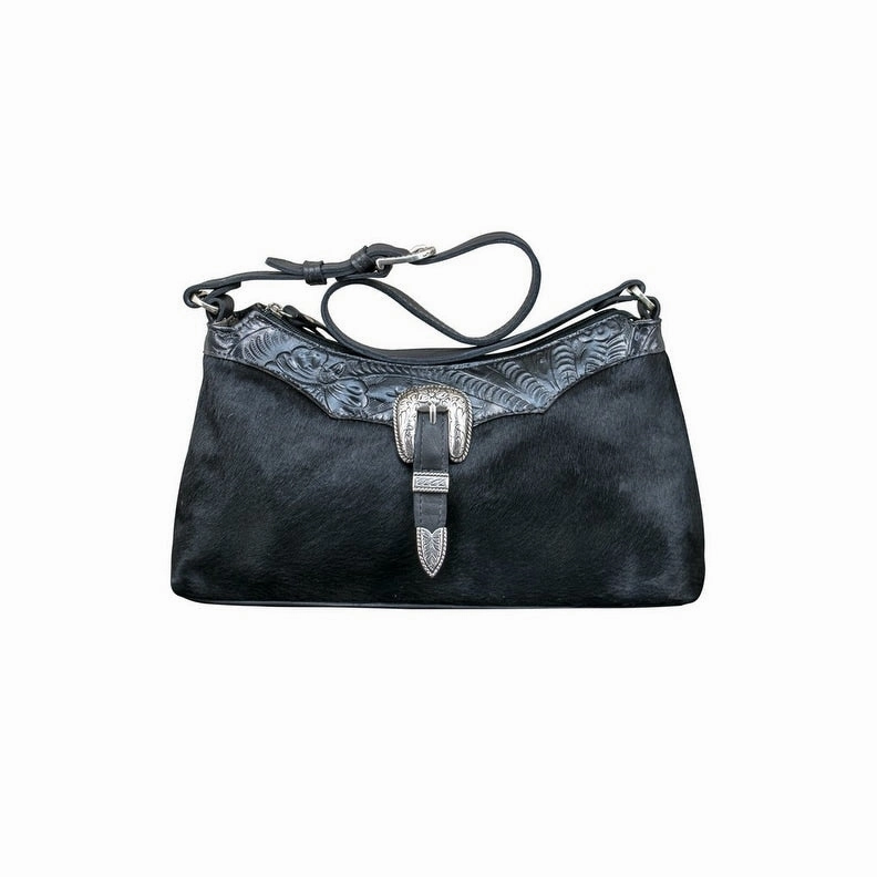American West Western Handbag Cowtown Zip Top Black Hair On 4120285 - 13 x 7 x 3.5