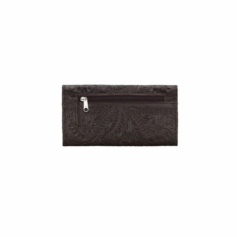 American West Western Wallet Womens Leather Trifold Chocolate 6650282 - 7.5 x 4