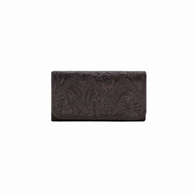 American West Western Wallet Womens Leather Trifold Chocolate 6650282 - 7.5 x 4