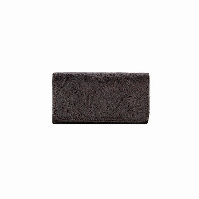 American West Western Wallet Womens Leather Trifold Chocolate 6650282 - 7.5 x 4