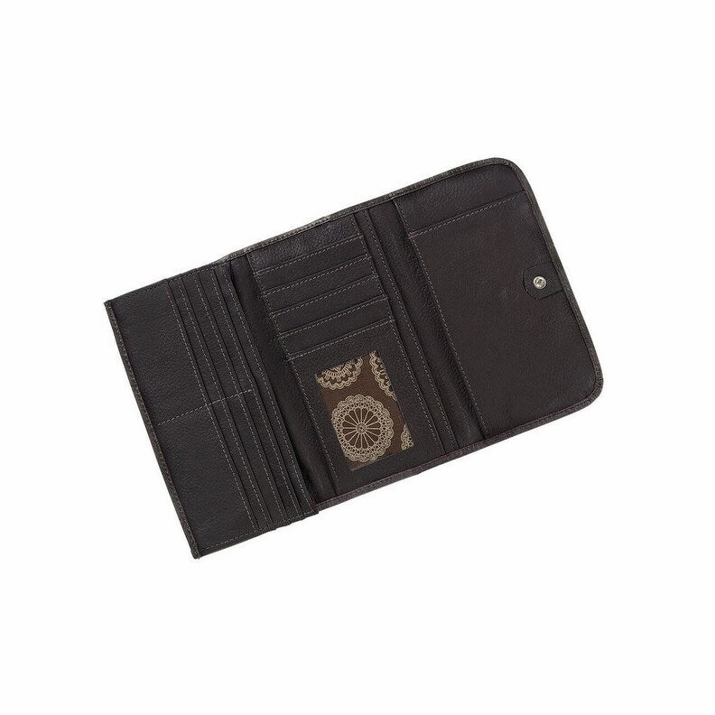 American West Western Wallet Womens Leather Trifold Chocolate 6650282 - 7.5 x 4