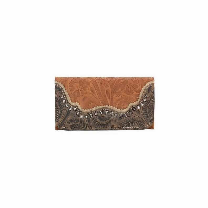 American West Western Wallet Womens Saddle Ridge Trifold Tan 2615282 - 7.5 x 4