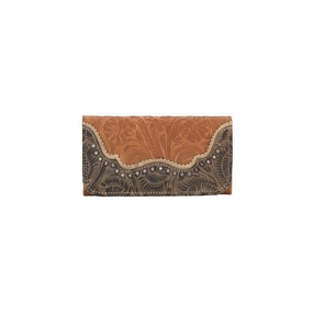 American West Western Wallet Womens Saddle Ridge Trifold Tan 2615282 - 7.5 x 4