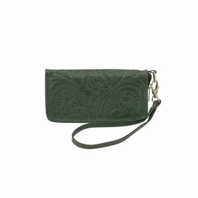 American West Western Wallet Womens Zip Around Strap Dark Turq 6616082 - 8 x 4