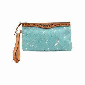 Angel Ranch Western Wallet Women Clutch Calf Hair Turquoise - 7 1/2 x 4 x 1 1/2