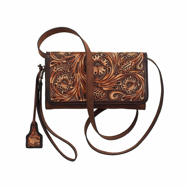Angel Ranch Western Wallet Womens Floral Tooled Brown - 7-1/2 x 4-1/2