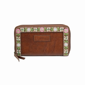 Ariat Western Wallet Womens Addison Floral Embroidery Brown - 9 1/4 x 10 1/2