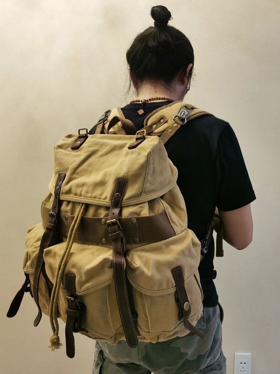 Army Green Canvas Travel Backpack for Men Canvas EDC Backpack Mens Canvas Hiking Backpack