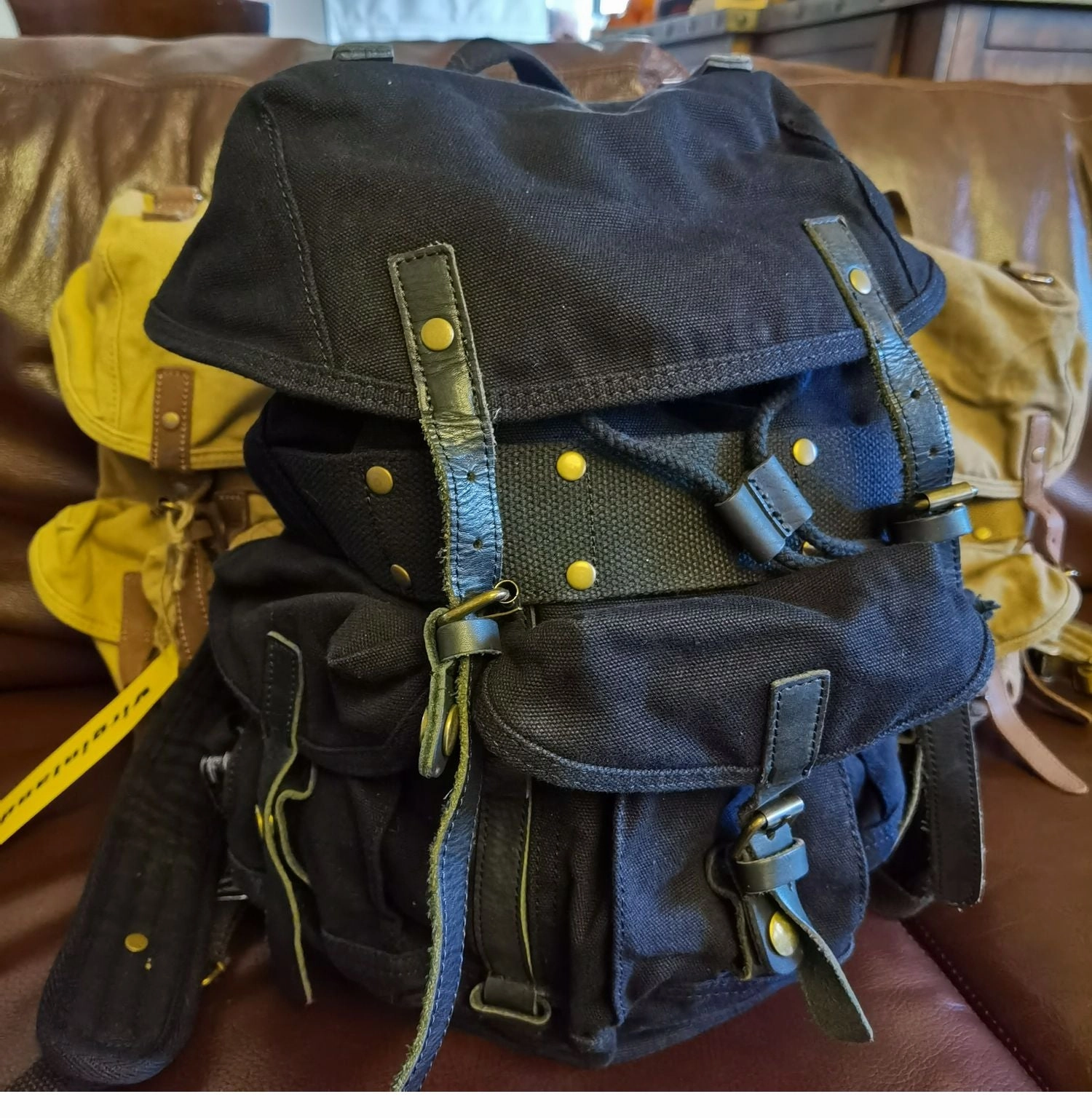 Army Green Canvas Travel Backpack for Men Canvas EDC Backpack Mens Canvas Hiking Backpack