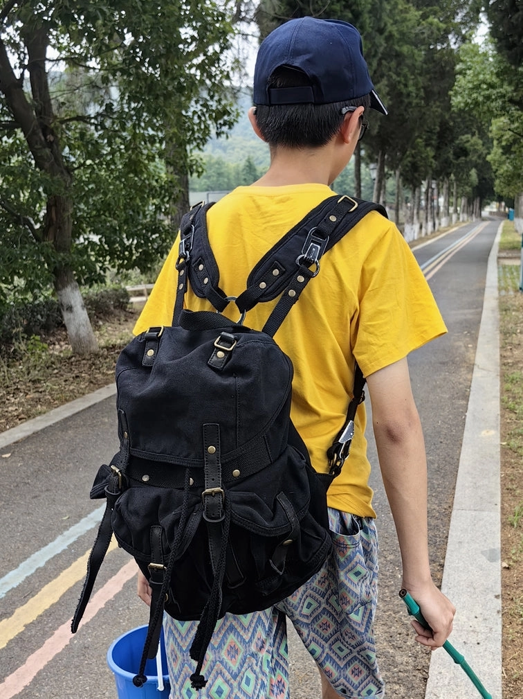 Army Green Canvas Travel Backpack for Men Canvas EDC Backpack Mens Canvas Hiking Backpack