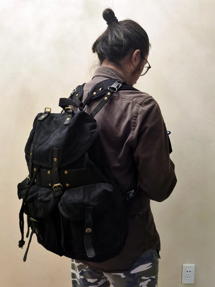 Army Green Canvas Travel Backpack for Men Canvas EDC Backpack Mens Canvas Hiking Backpack