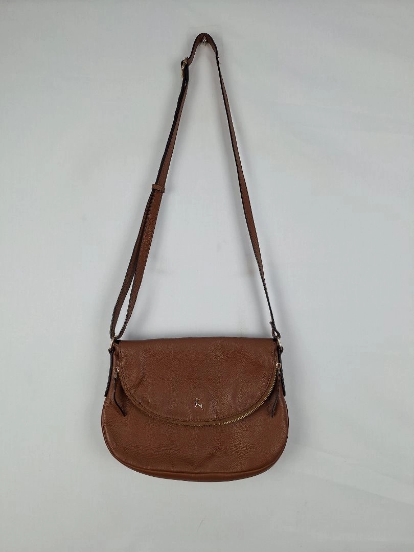 Ashwood Chestnut Pebble Leather Rounded Crossbody Handbag