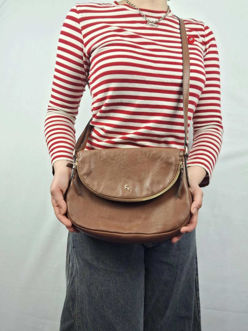 Ashwood Chestnut Pebble Leather Rounded Crossbody Handbag