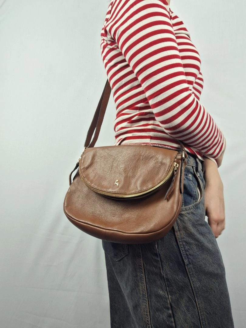 Ashwood Chestnut Pebble Leather Rounded Crossbody Handbag