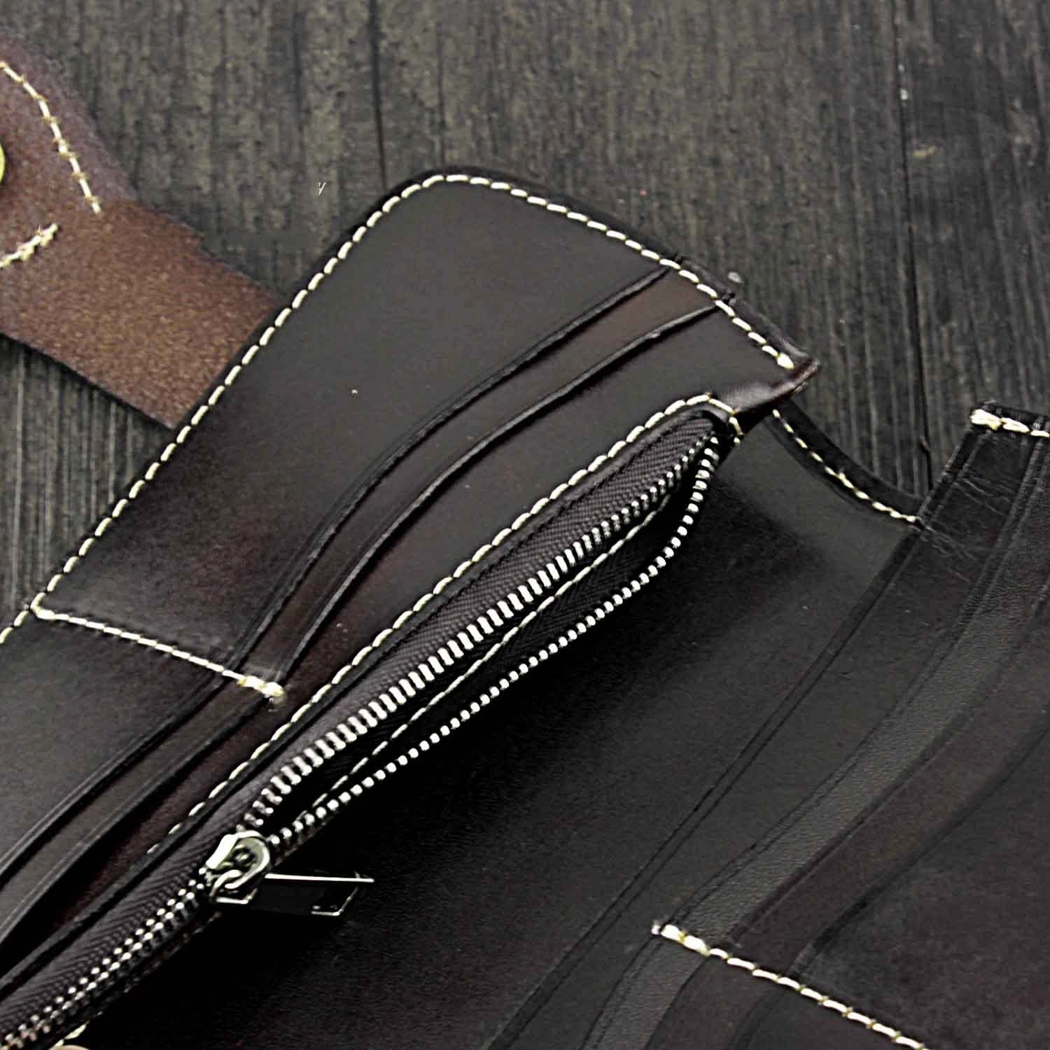 Badass Skull Leather Men's Long Wallet with Chain Biker Wallet Chain Wallet For Men