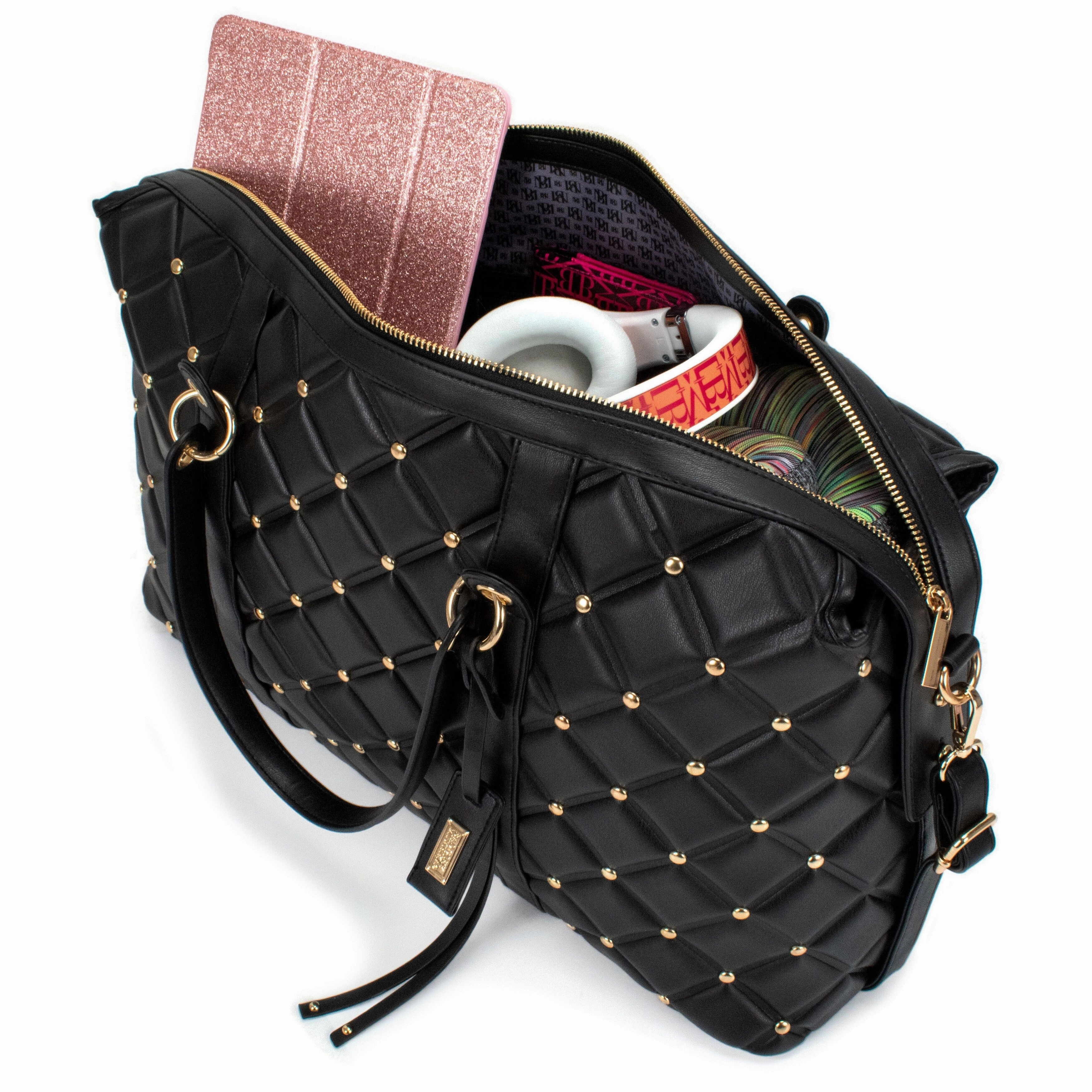 Badgley Mischka Quilted Vegan Leather Weekender Tote Bag