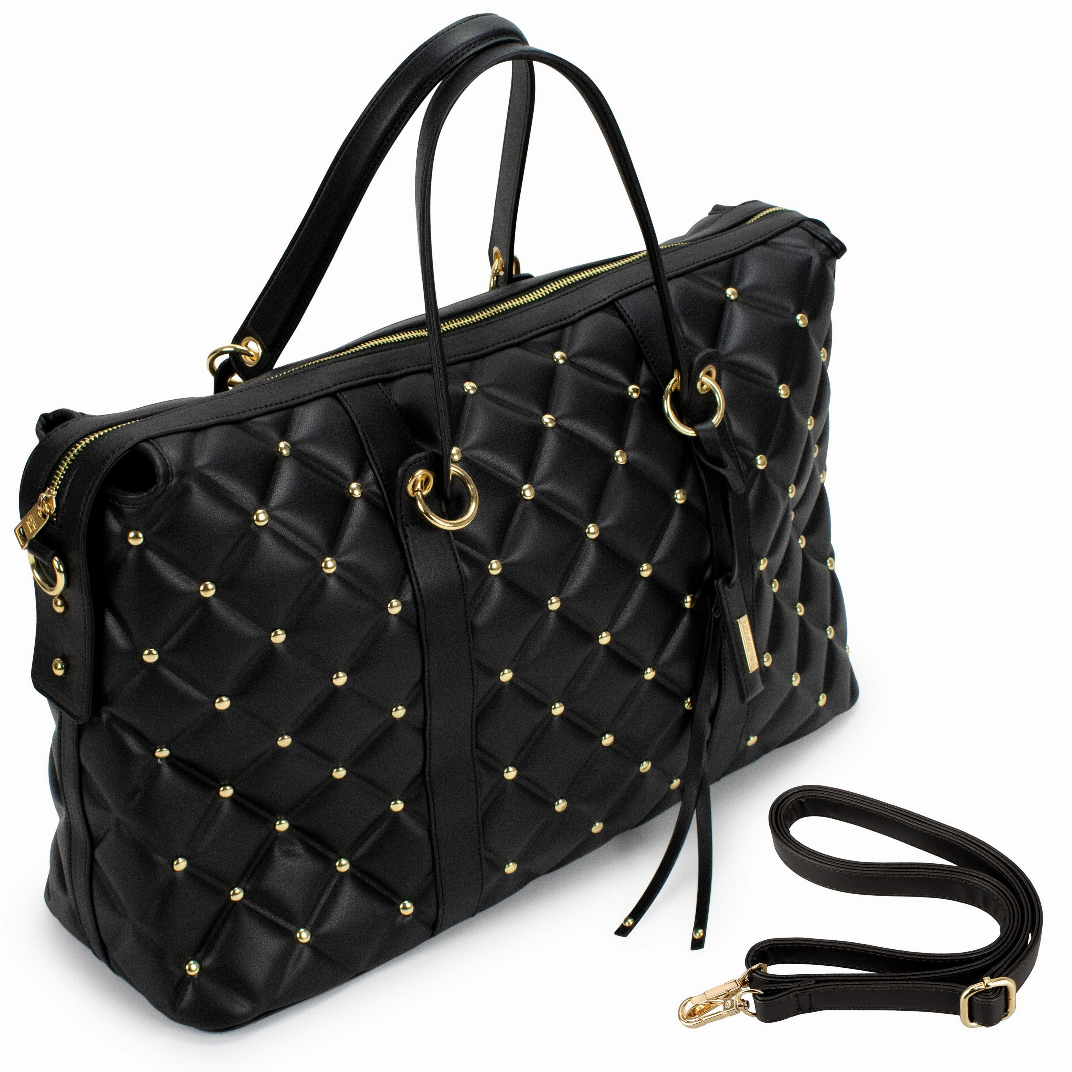 Badgley Mischka Quilted Vegan Leather Weekender Tote Bag