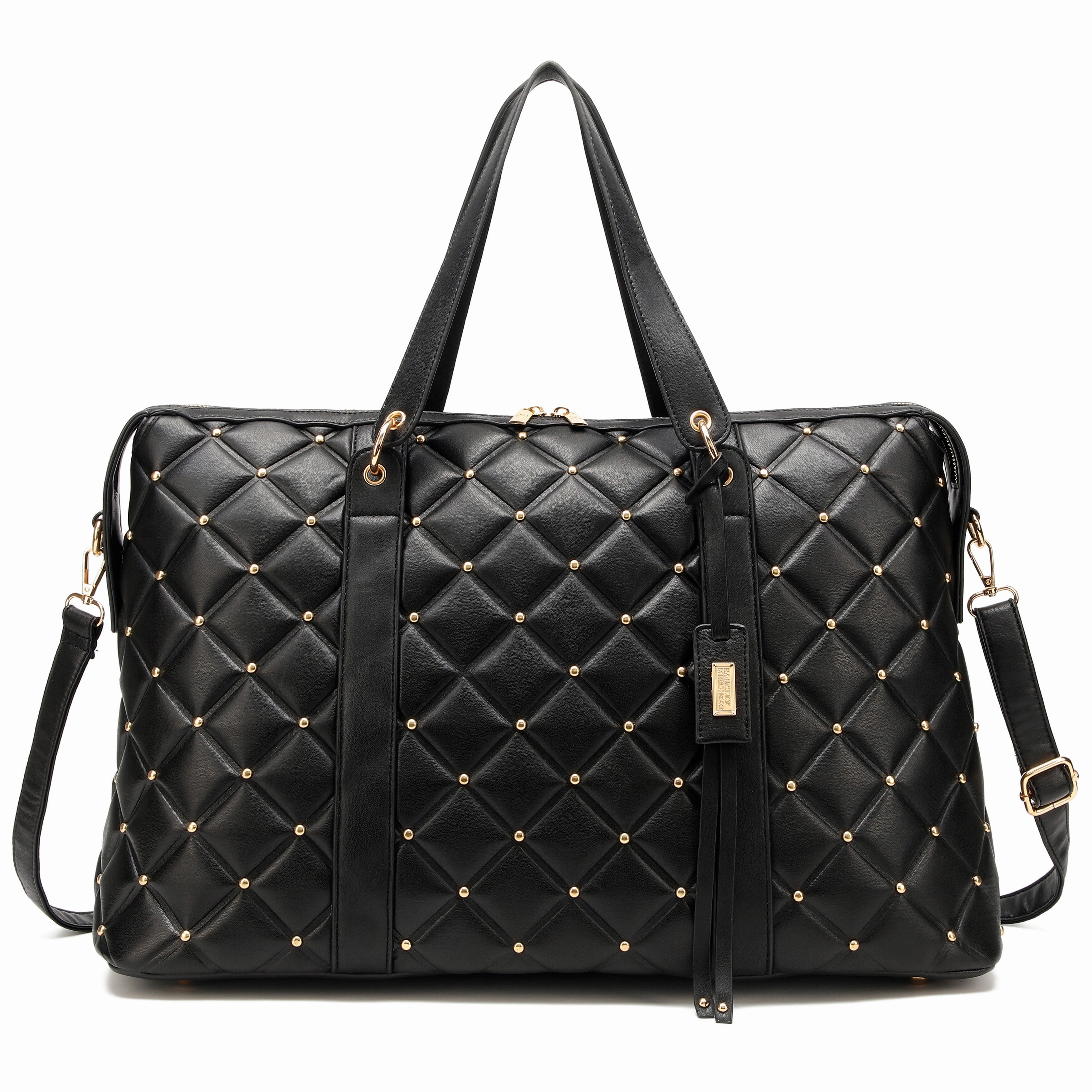 Badgley Mischka Quilted Vegan Leather Weekender Tote Bag