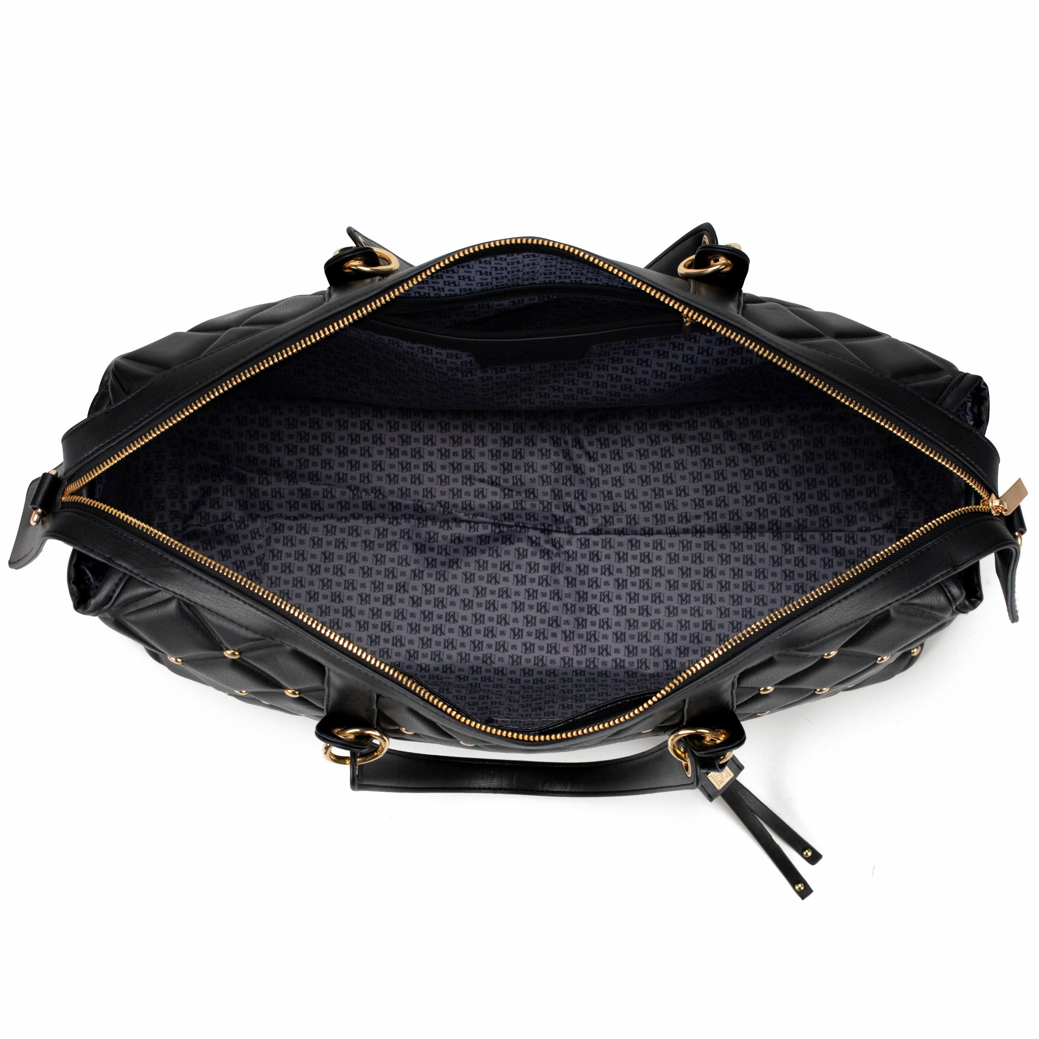 Badgley Mischka Quilted Vegan Leather Weekender Tote Bag