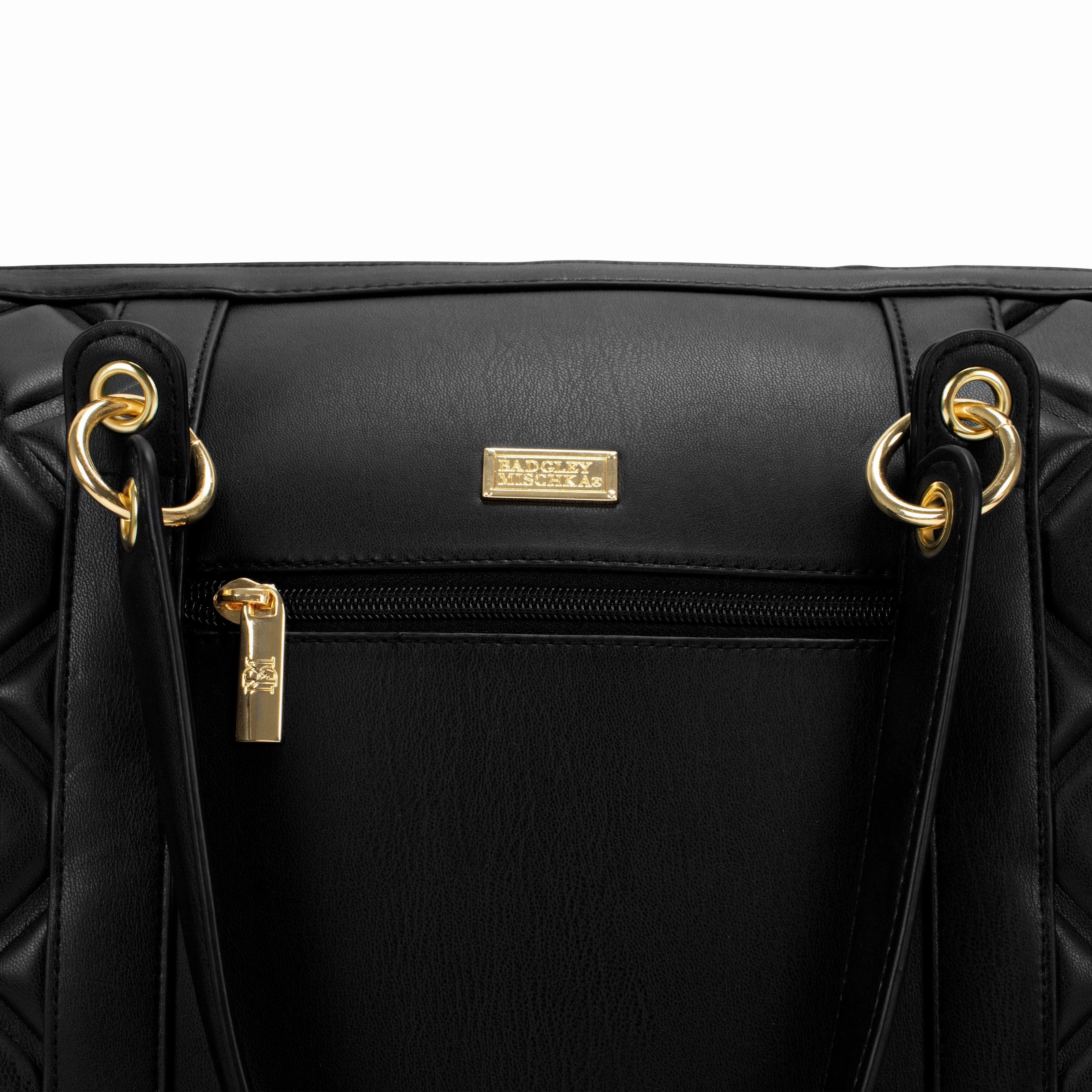 Badgley Mischka Quilted Vegan Leather Weekender Tote Bag
