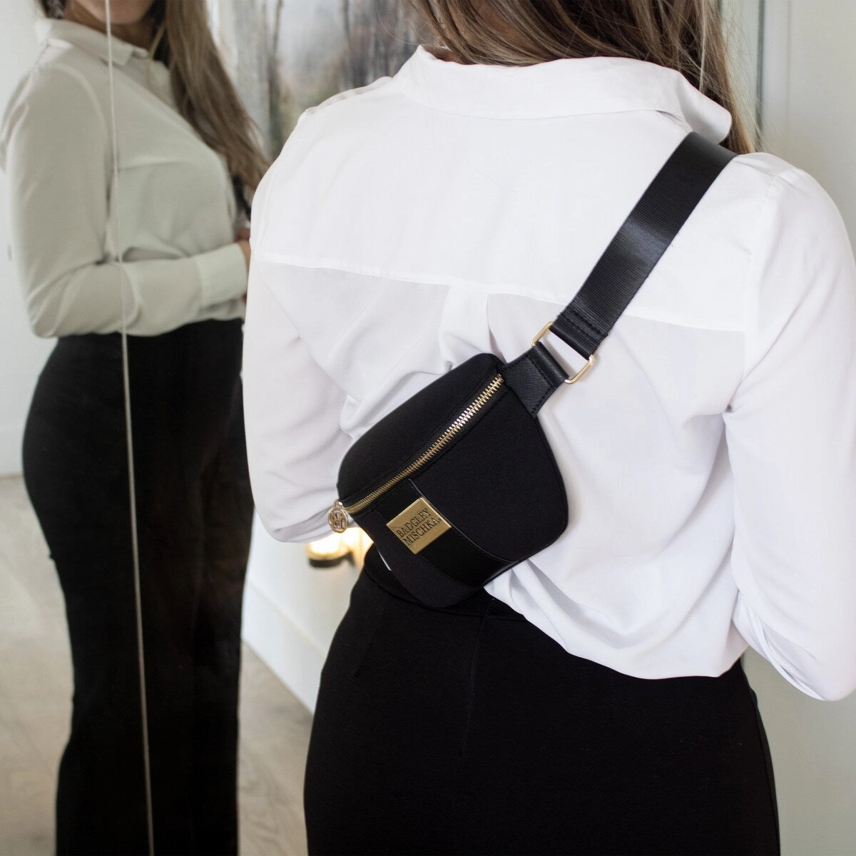 BADGLEY MISCHKA Sage Scuba and Vegan Leather Belt Bag